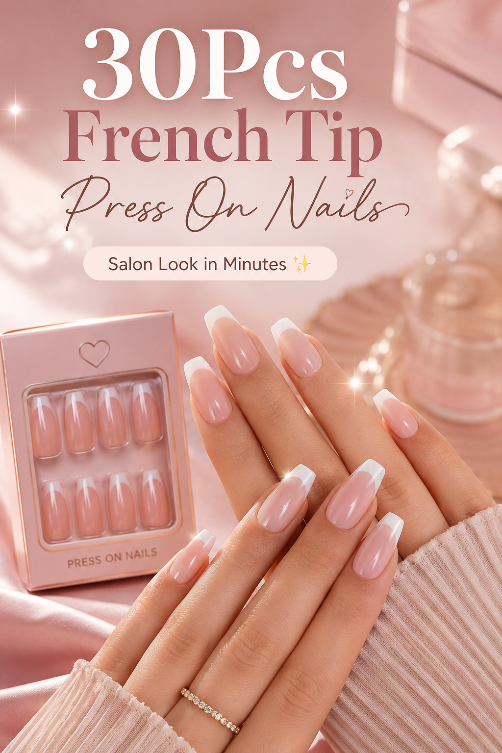 Elegant 30Pcs French Tip Press On Nails for salon style manicure at home
